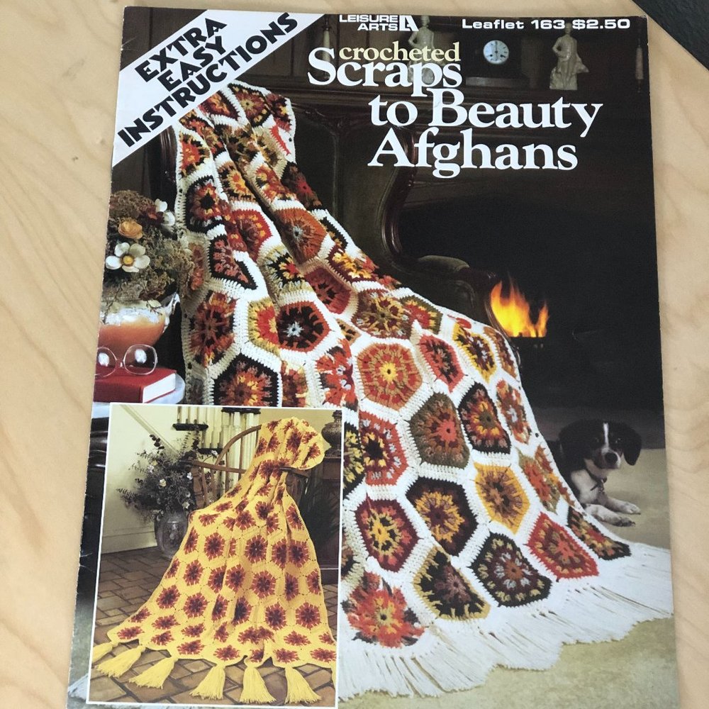 Vintage 80's LEISURE ARTS Crocheted Scraps To Beauty Afghans